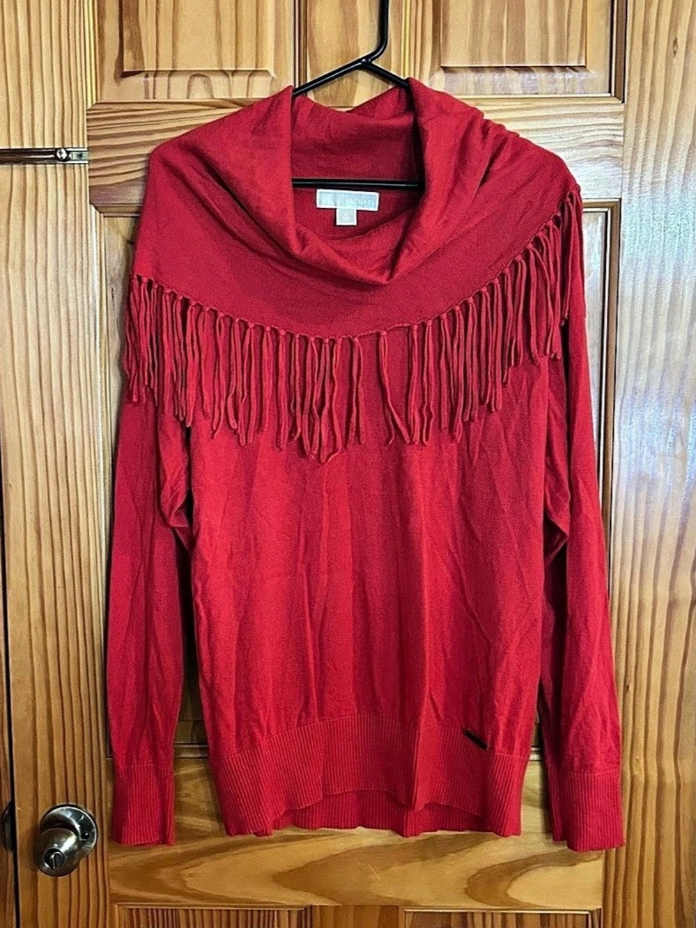 Michael Kors Fringe Cowl Neck Sweater in Red - Large Like New